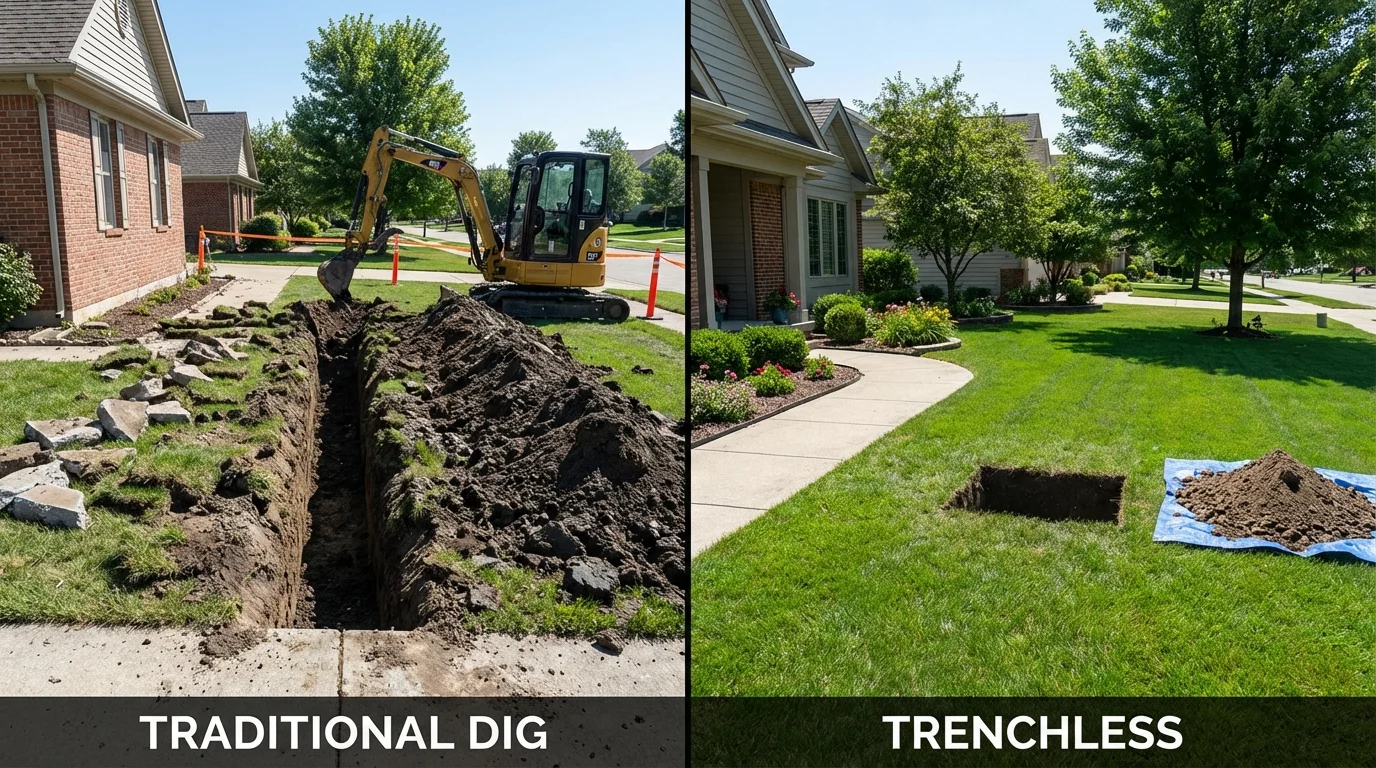 Trenchless sewer repair with minimal yard damage versus traditional excavation in Great Falls, VA